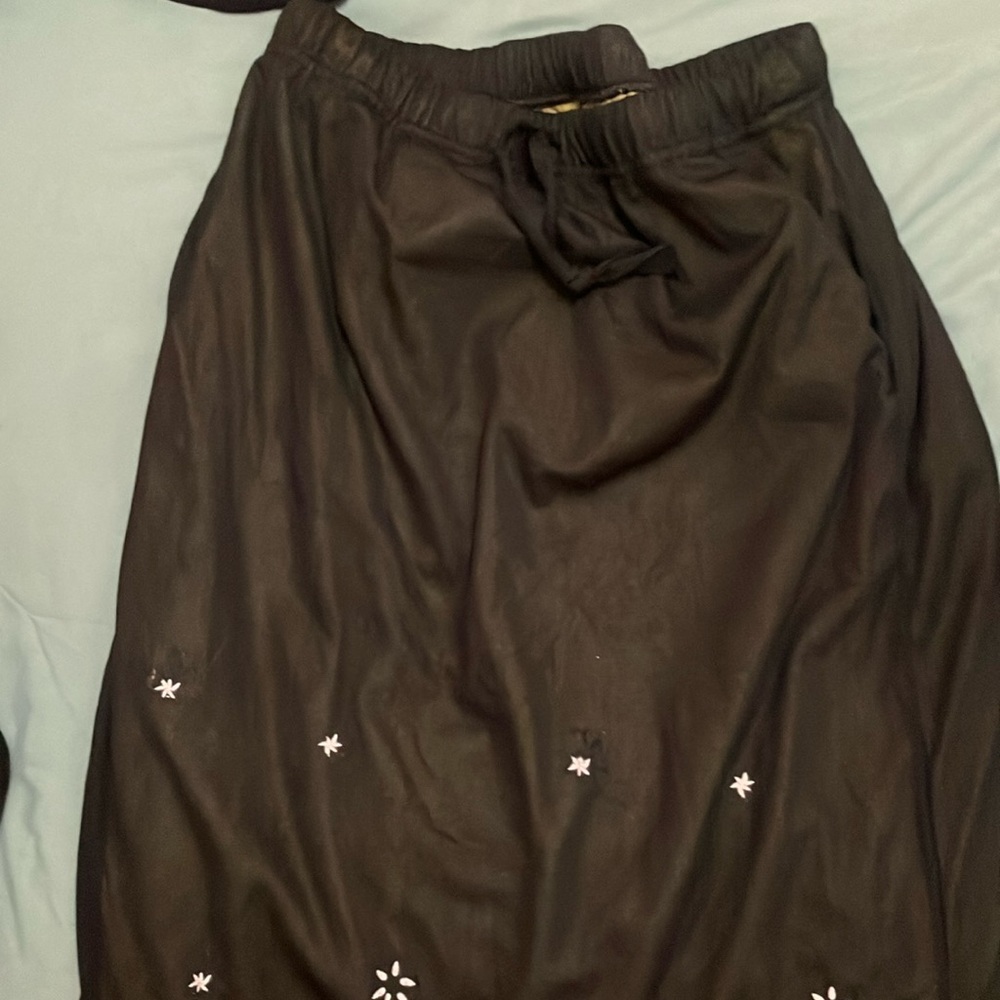 Black Embellished A-Line Midi Skirt for Work